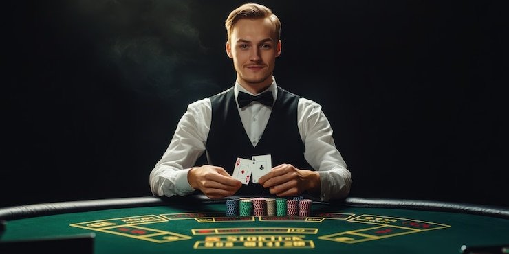Studio permainan kartu ursaluna dengan dealer dan multi-kamera untuk pengalaman bermain yang jelas